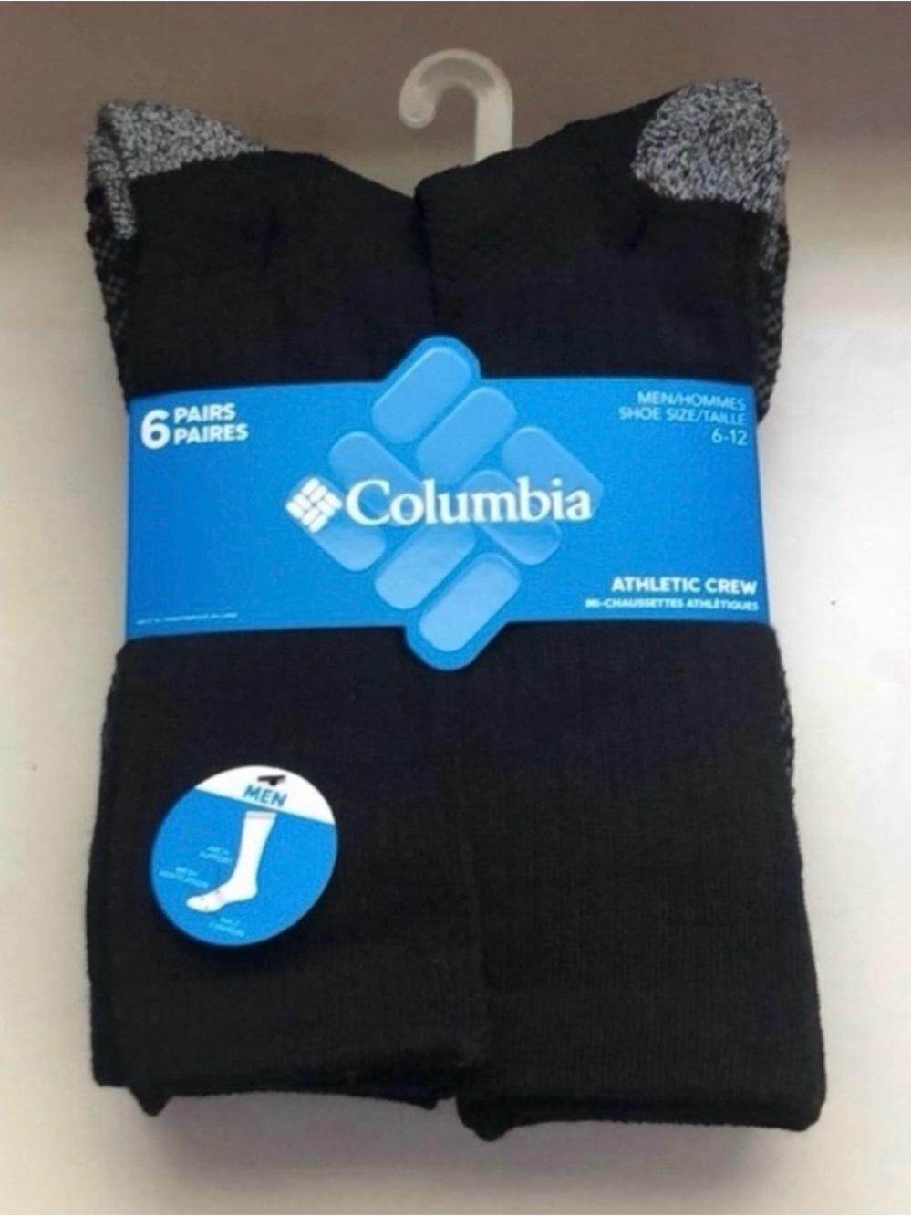 New Columbia Socks Men’s 6 Pair Athletic Black & Gray Crew Socks Active Casual